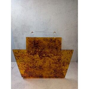 Vintage Tortoiseshell Lucite Magazine Rack Amber Acrylic Clear Handle MCM